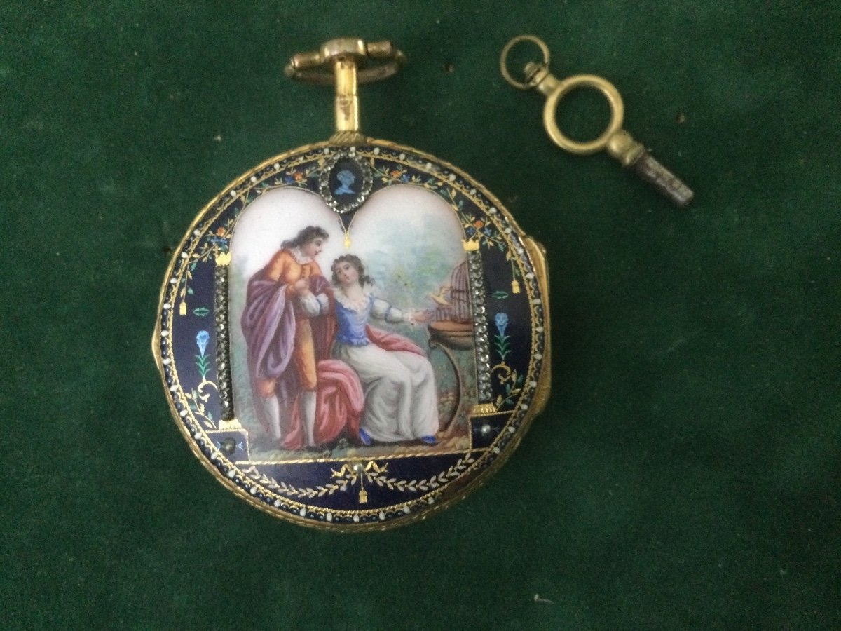 Enameled Pocket Watch Signed Des Roche In Geneva -photo-4