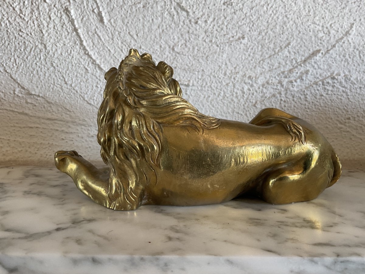 Lion Couple Lioness In Gilt Bronze From The 19th Century-photo-4