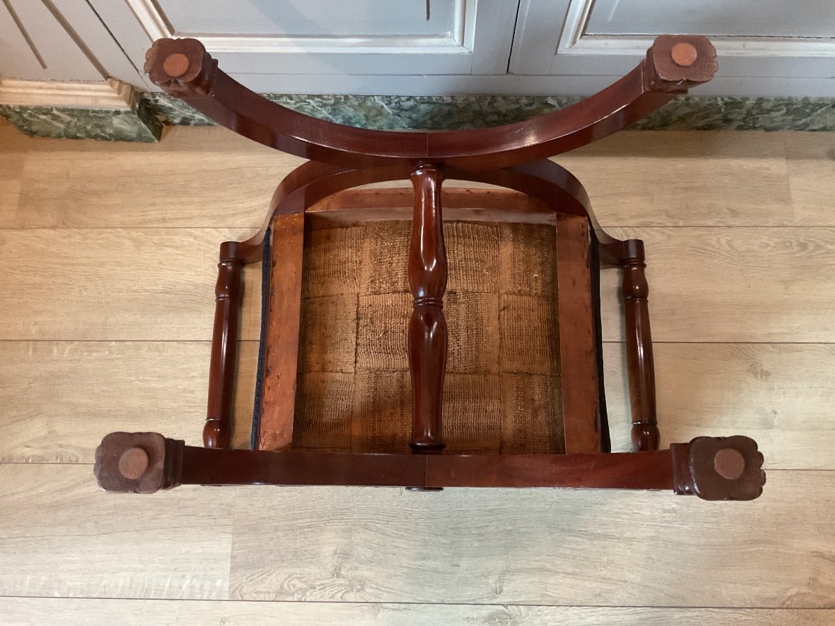 Empire Period Mahogany Curule Stool With Armrest -photo-1