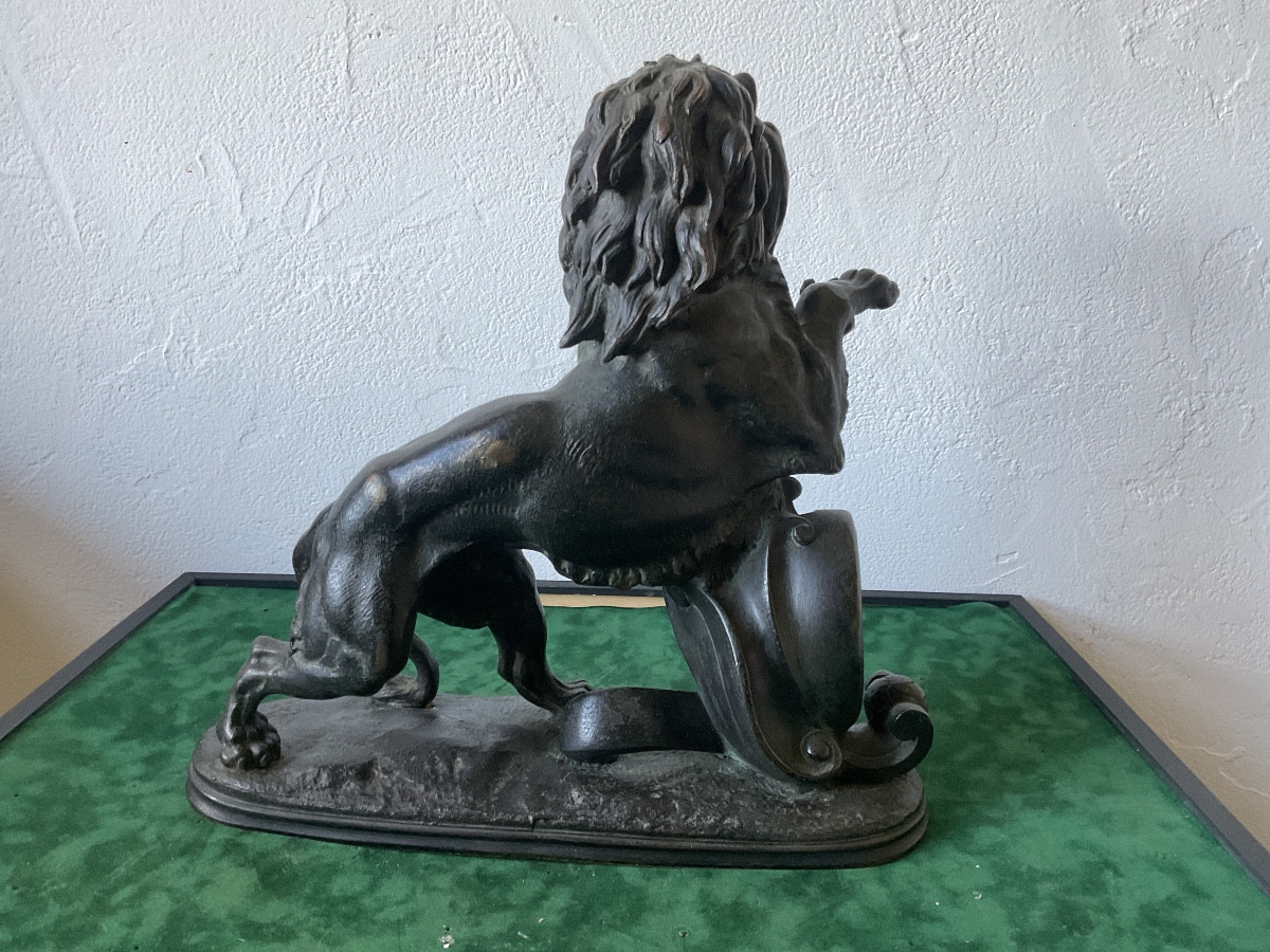 Bronze Of Dion Auguste Louis Lion With The Arms Of Belgium -photo-4