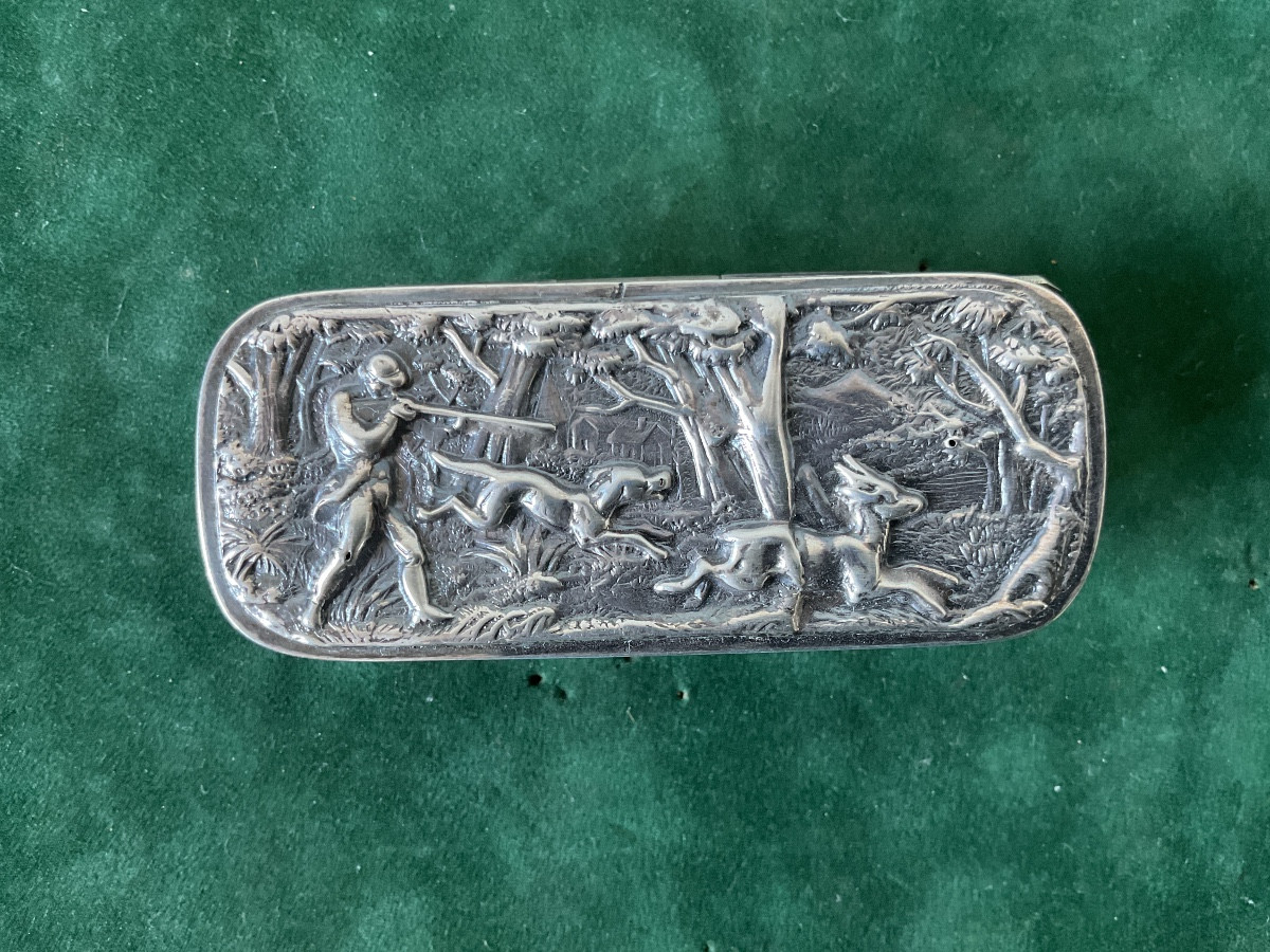 Silver Hunting Decor Snuffbox, English Work -photo-4