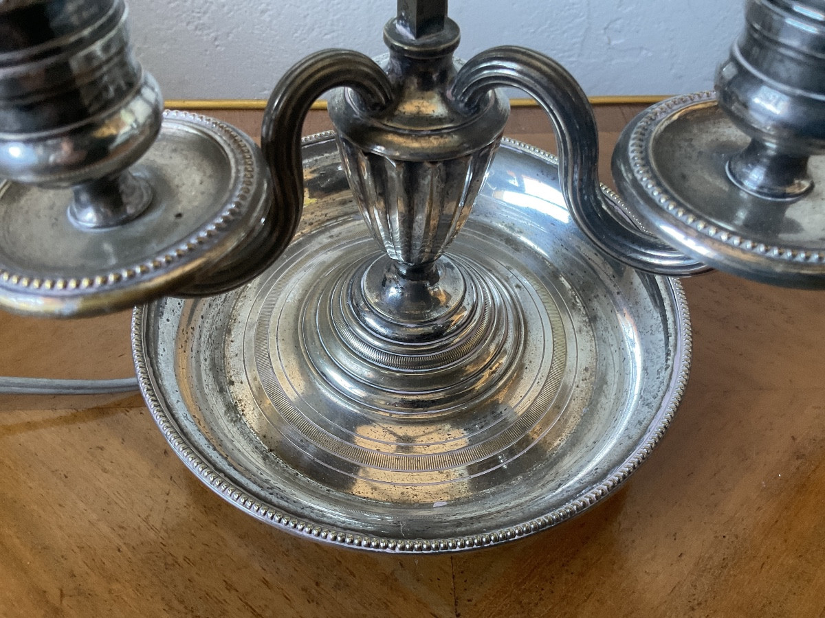 Lampe bouillotte en bronze argenté style Louis XVI-photo-2
