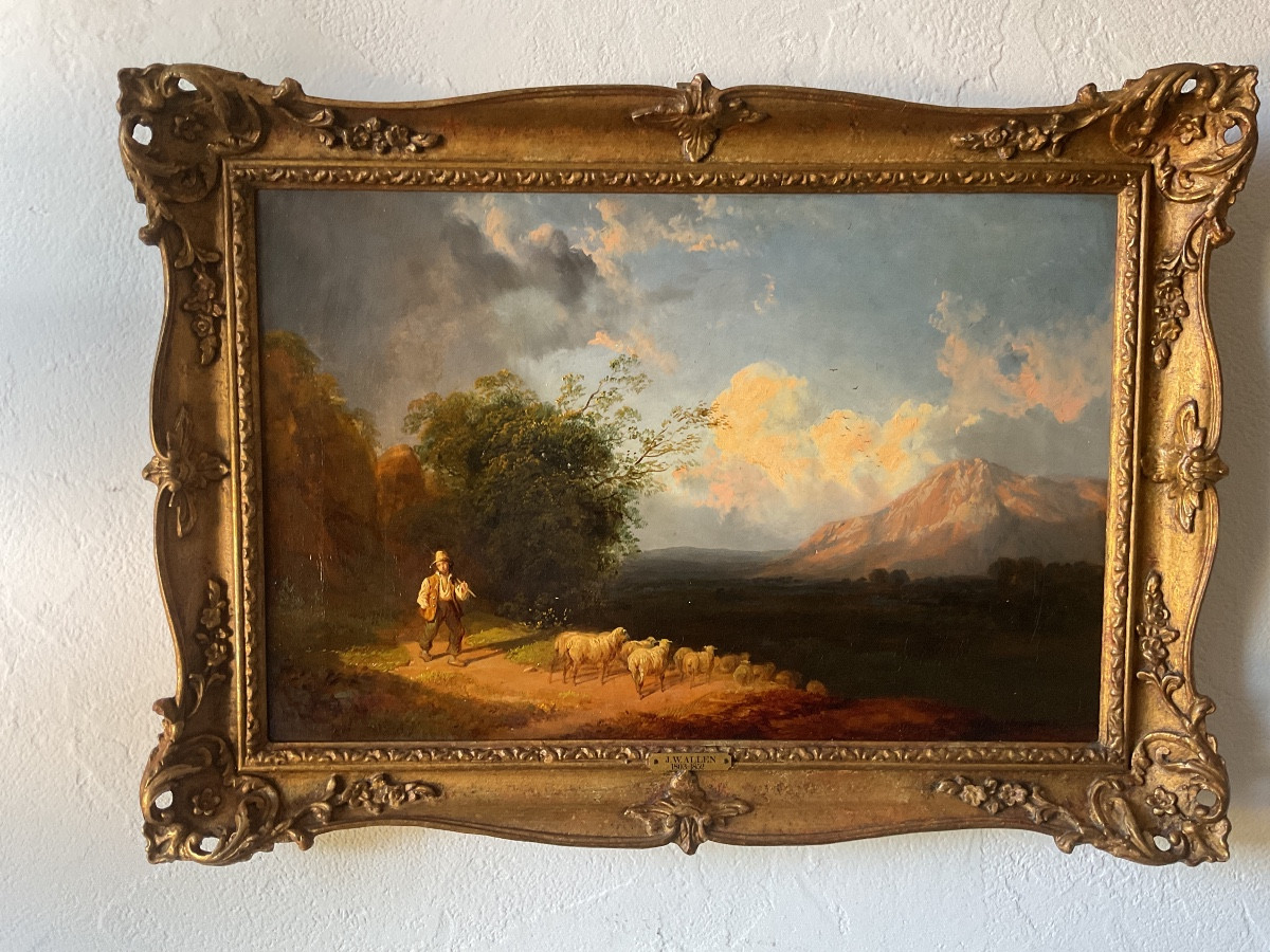Huile sur J.W. Allen berger et son troupeau 