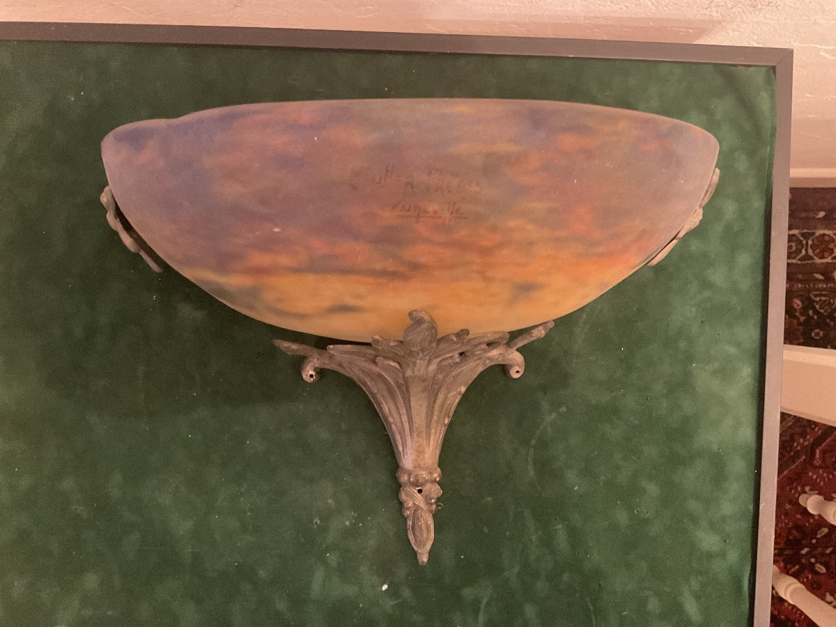 Art Nouveau Glass Wall Sconce Signed Muller In Nancy-photo-3