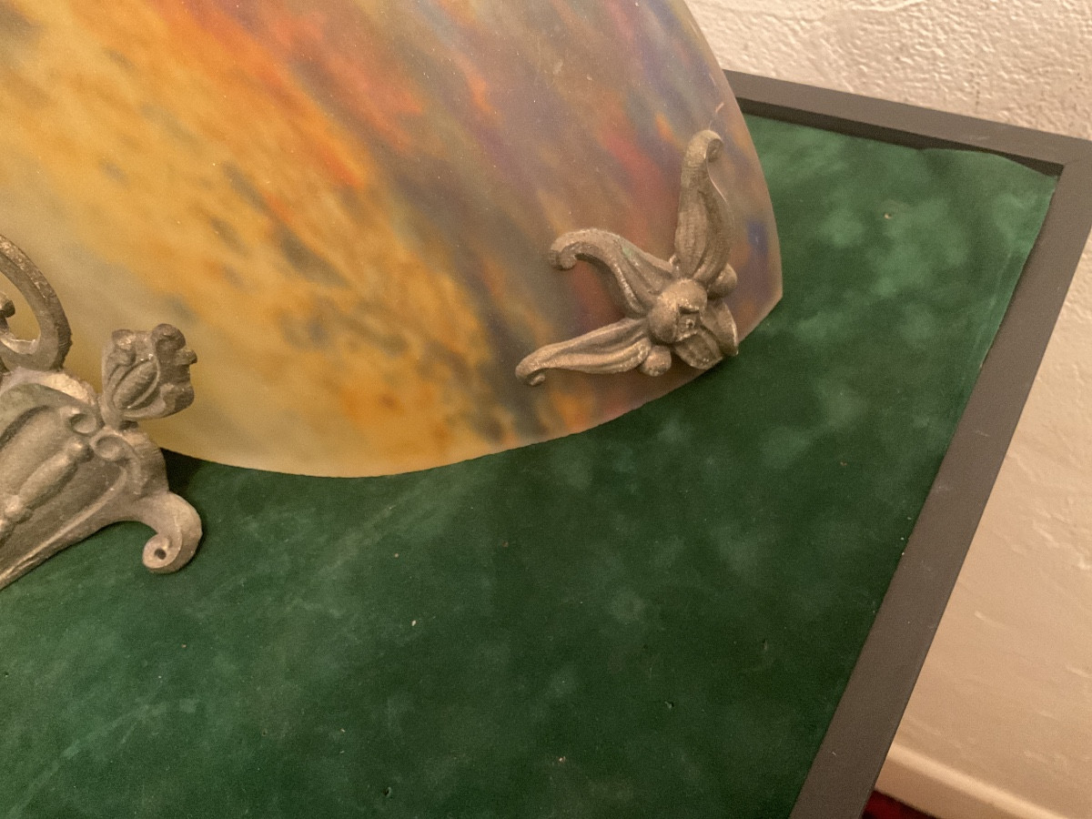 Art Nouveau Glass Wall Sconce Signed Muller In Nancy-photo-4