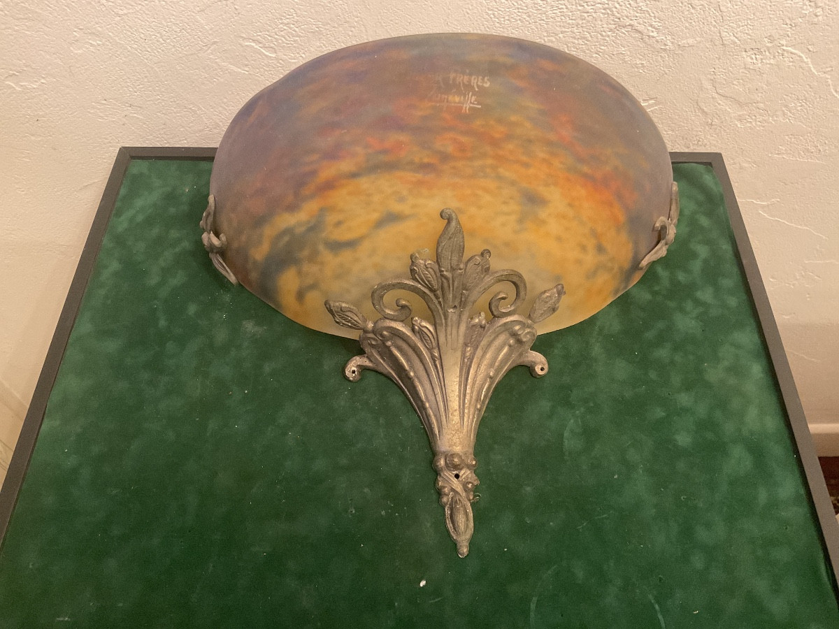 Art Nouveau Glass Wall Sconce Signed Muller In Nancy