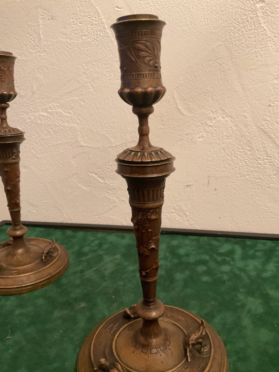 Paire de bougeoirs aux canards signés Auguste Nicolas Cain-photo-4