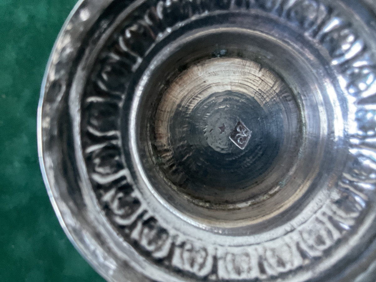 Timbale piédouche en argent décor de fleurs et feuillages -photo-3