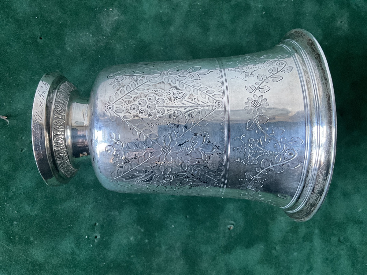 Timbale piédouche en argent décor de fleurs et feuillages -photo-4