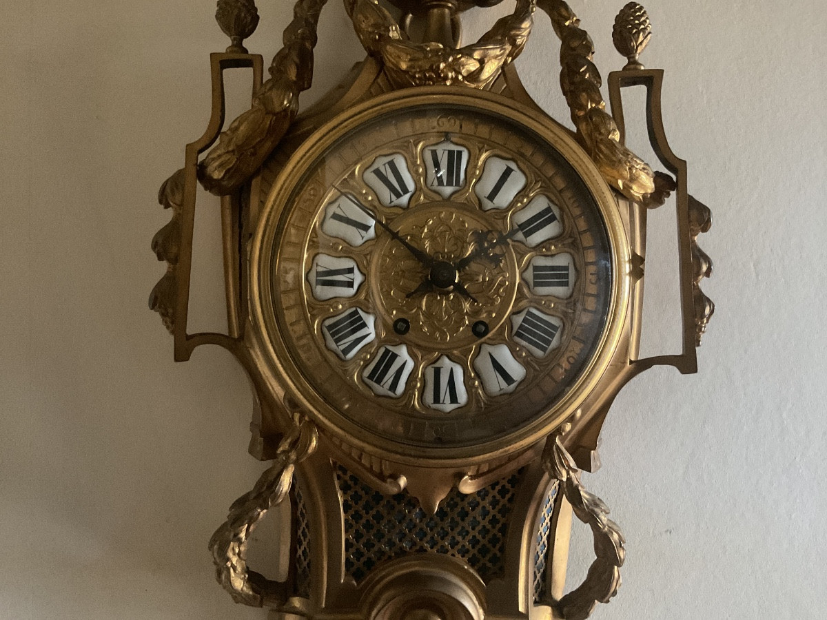 Large Gilt Bronze Cartel Clock, 70 Cm High-photo-2