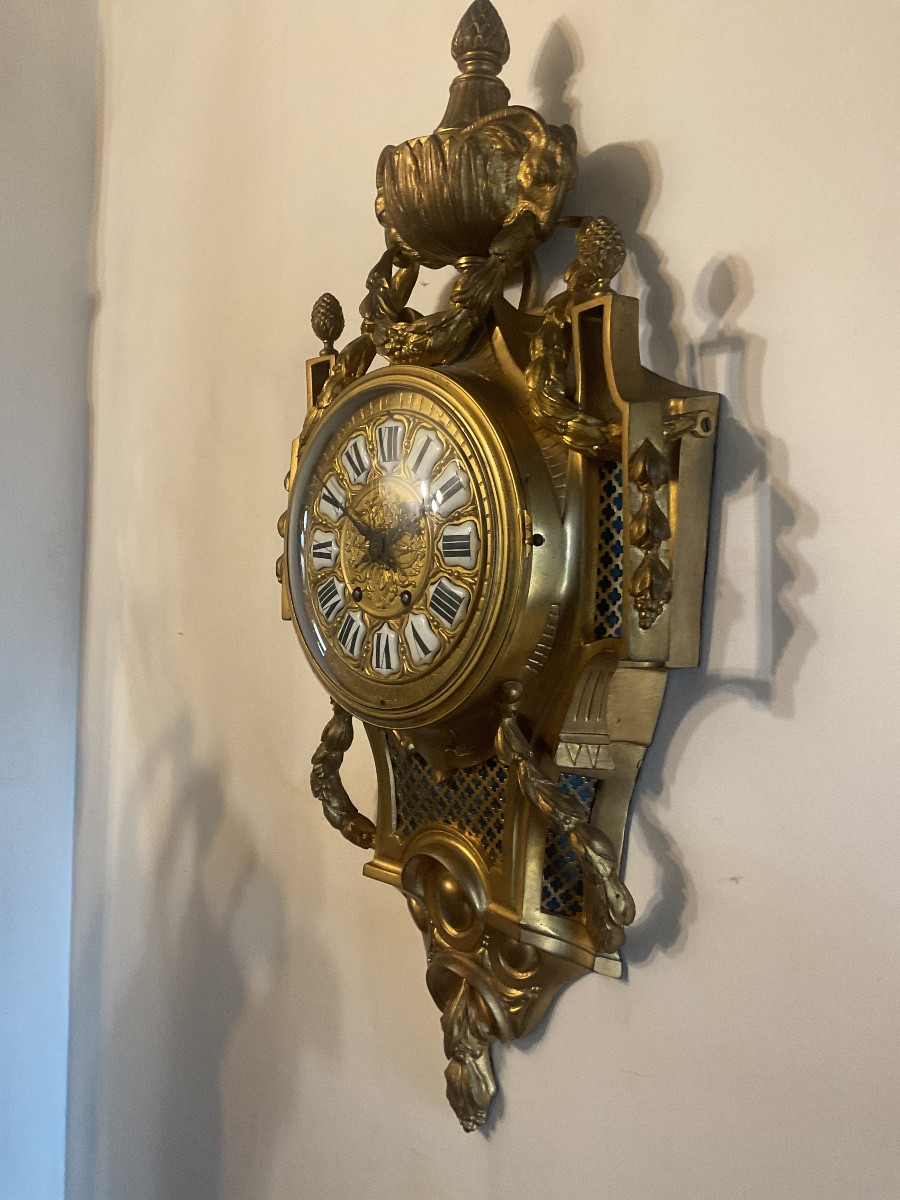 Large Gilt Bronze Cartel Clock, 70 Cm High-photo-4