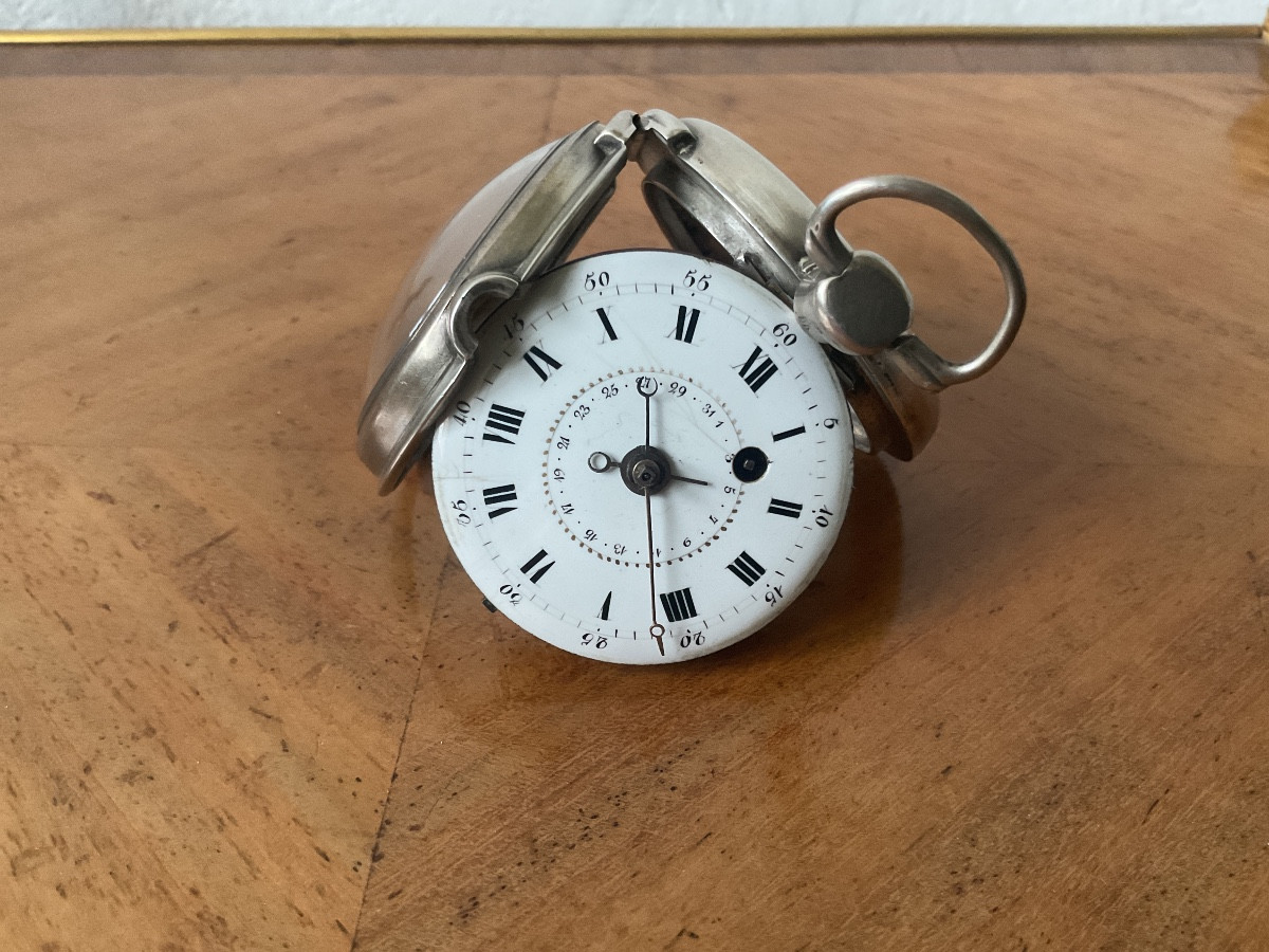 Silver Pocket Watch With Calendar -photo-3