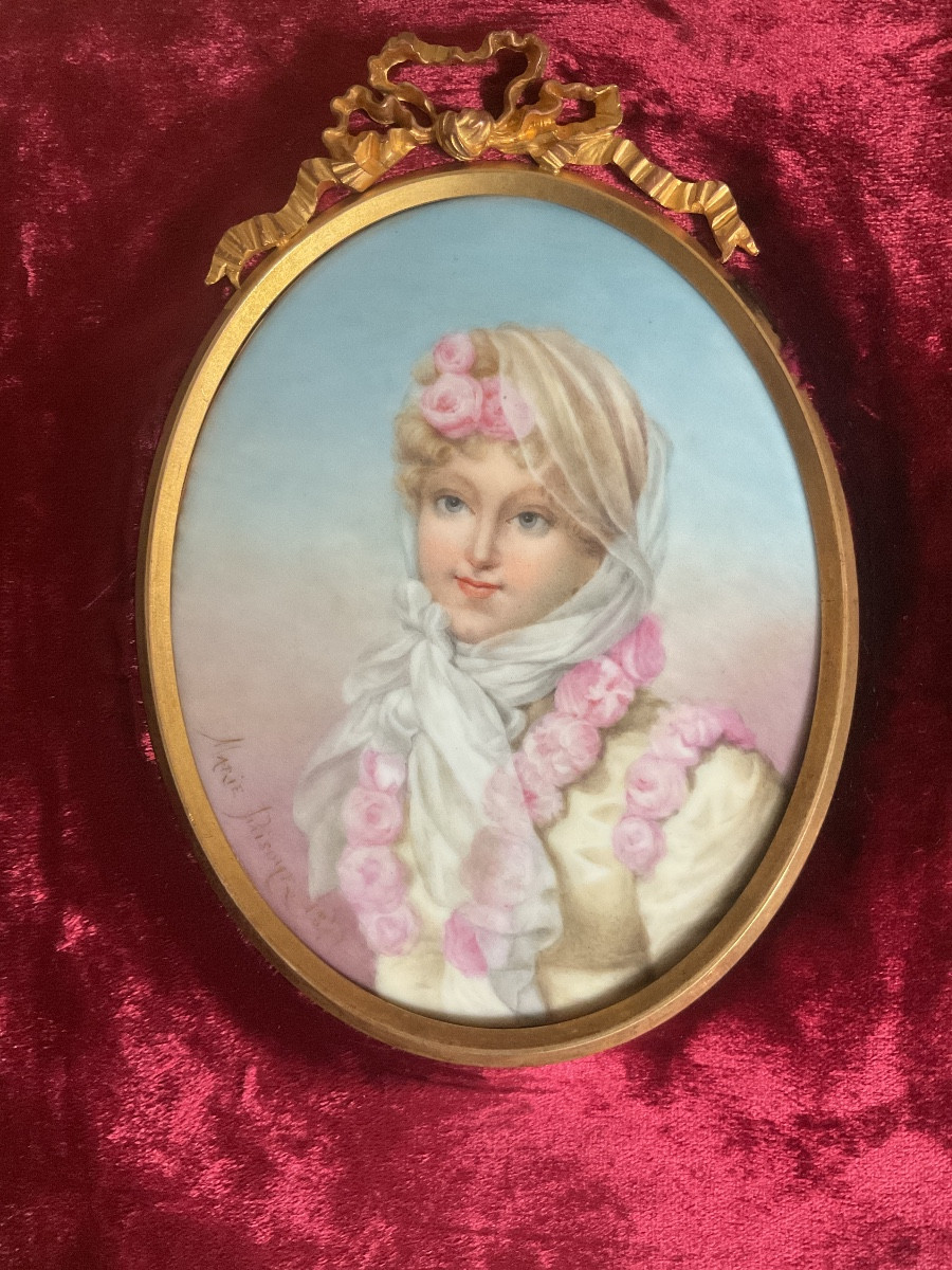 Miniature Porcelain Figure Of Marie-louise Of Austria, Signed Marie Puisoye-photo-2