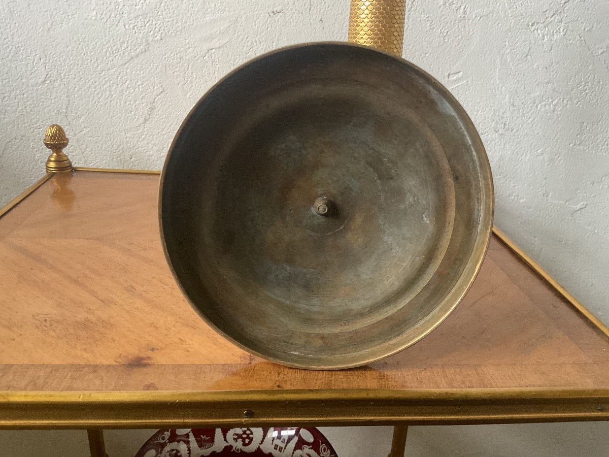 Paire de grand bougeoirs en bronze doré époque empire -photo-1