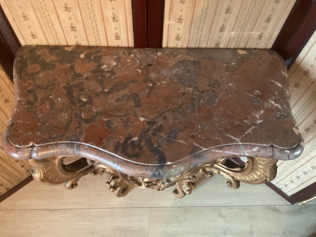Console époque Louis XV en bois doré -photo-1