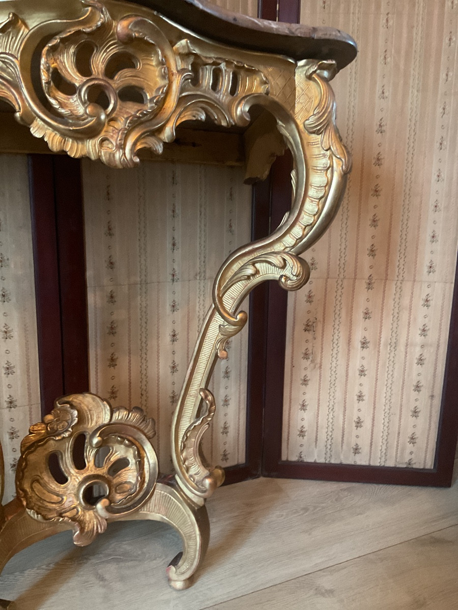 Console époque Louis XV en bois doré -photo-2