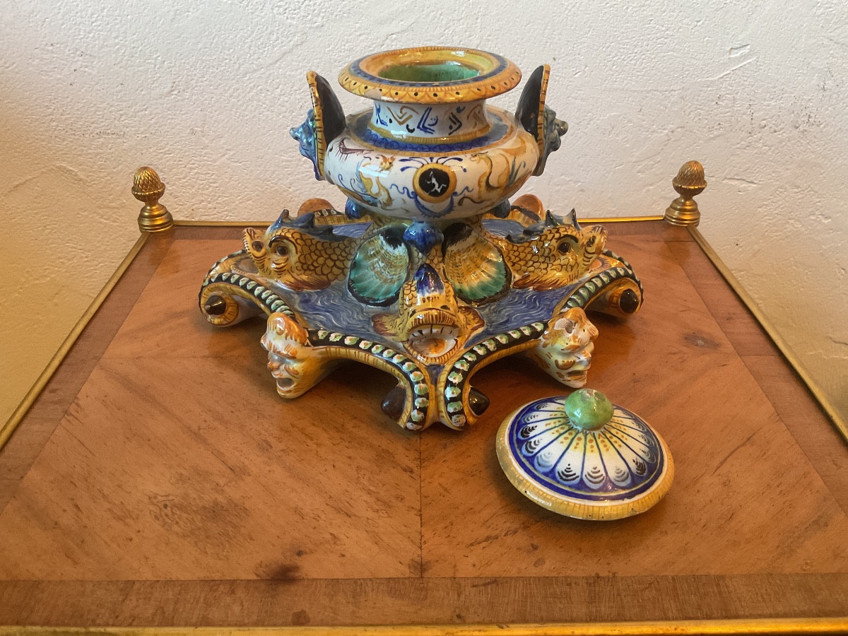Centre de table, pot à épices, encrier en faïence style renaissance -photo-2