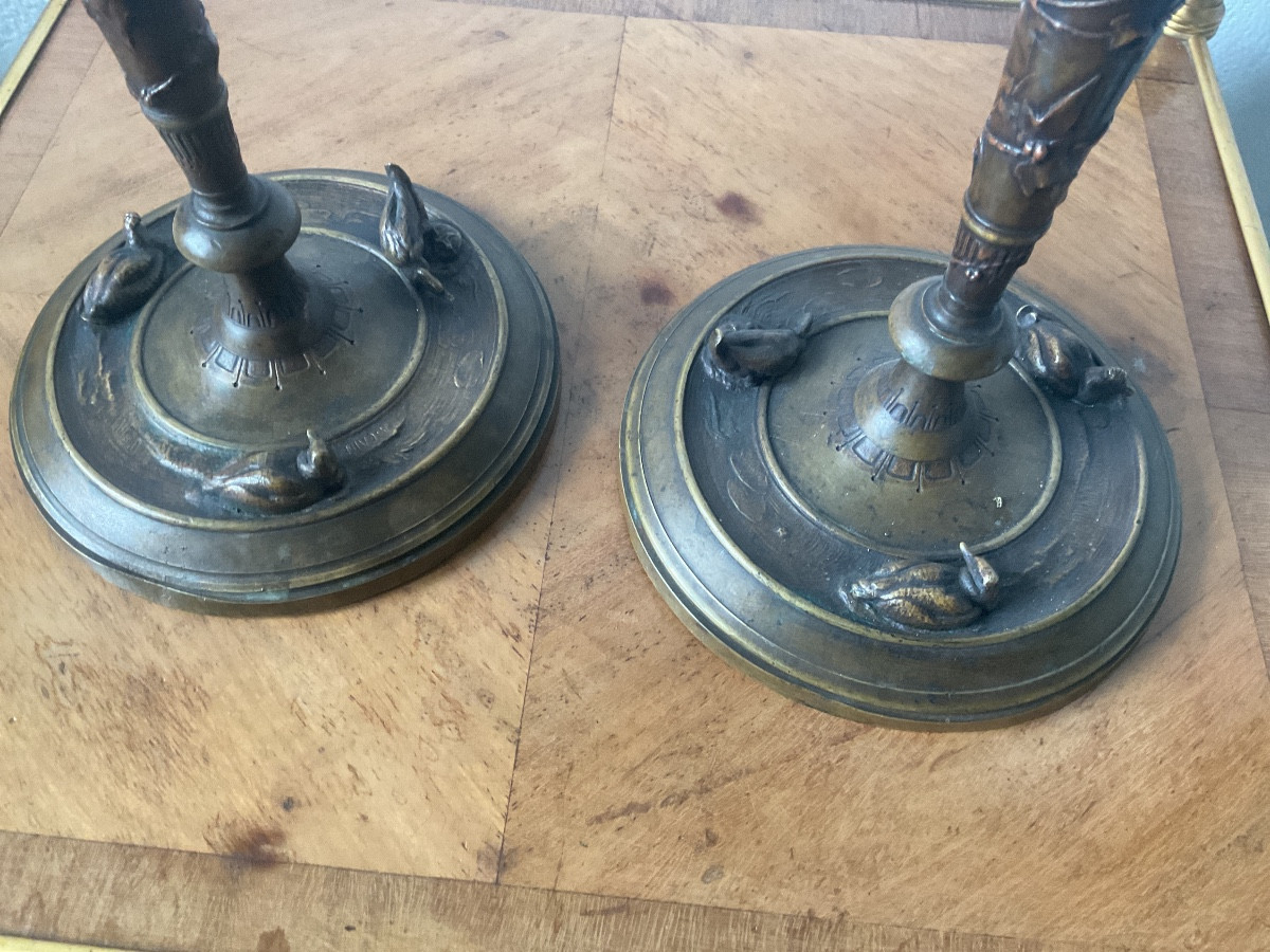 Pair Of Duck-shaped Candlesticks Signed Auguste Nicolas Cain-photo-3
