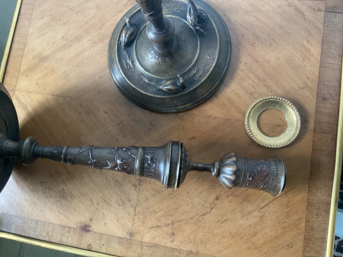 Pair Of Duck-shaped Candlesticks Signed Auguste Nicolas Cain-photo-1