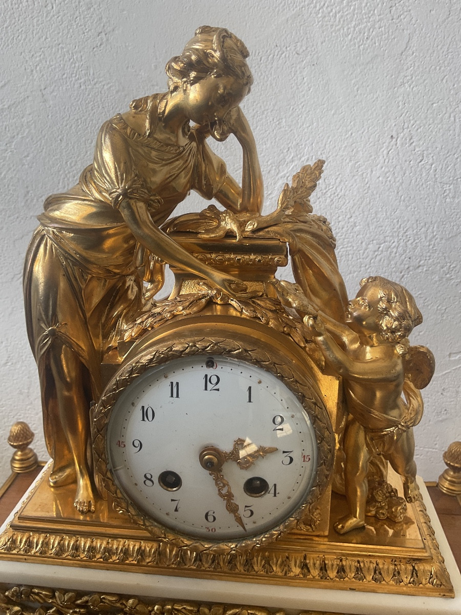 Pendule en bronze doré et marbre Louis XVI-photo-2