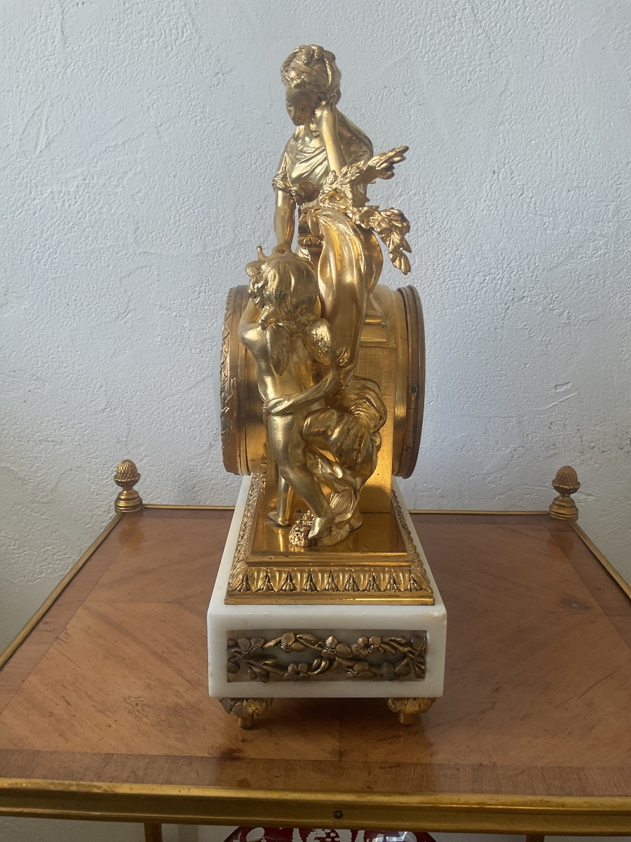 Pendule en bronze doré et marbre Louis XVI-photo-2