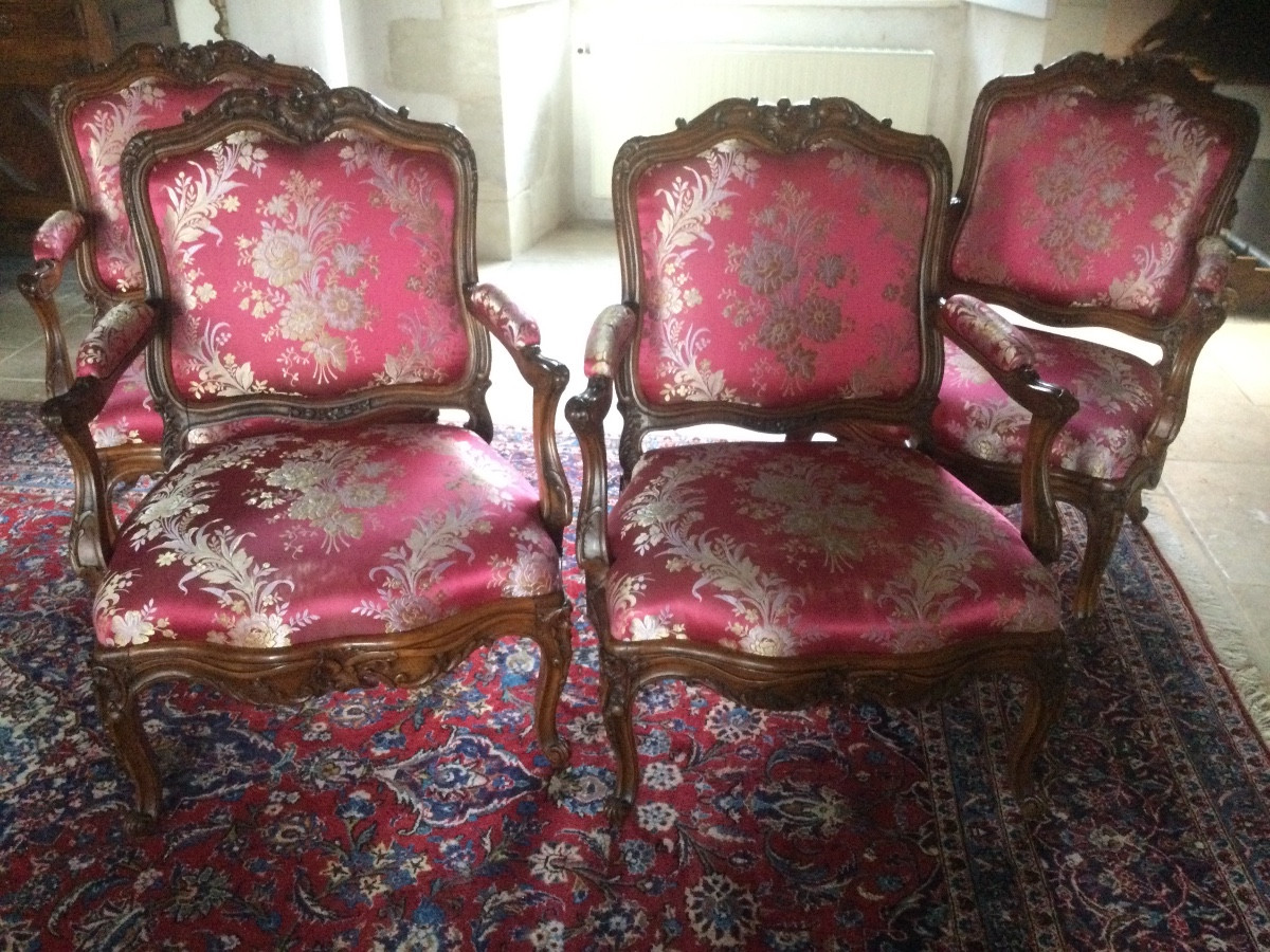 4 Foliot-style Ceremonial Armchairs Stamped Remy