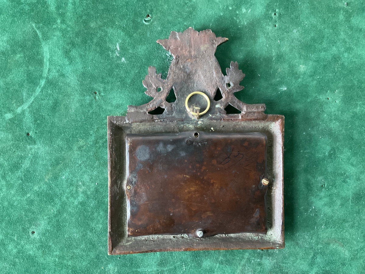 Miniature dessin à l’encre dans un cadre en bronze surmonté d’une couronne de ducs-photo-4