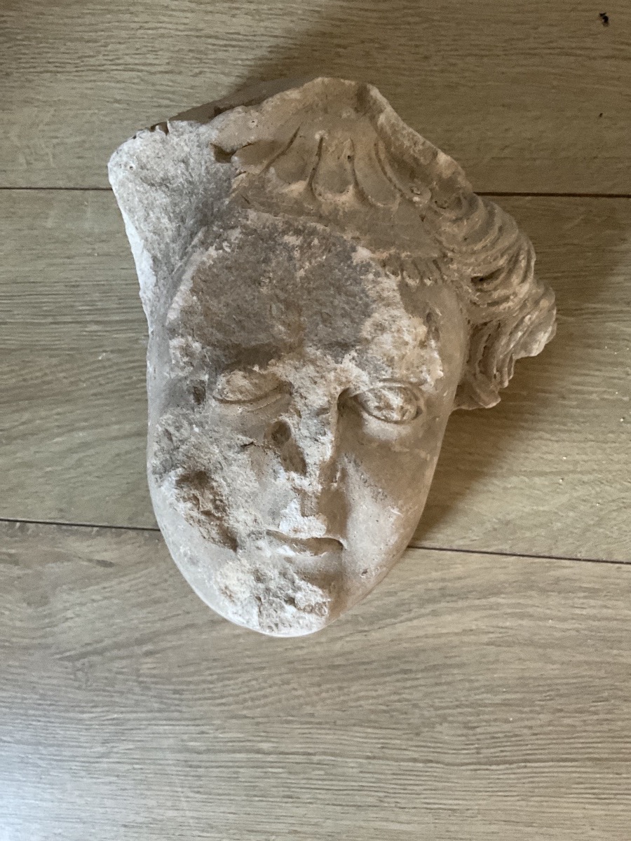 Three Sculpted Heads In Limestone-photo-2