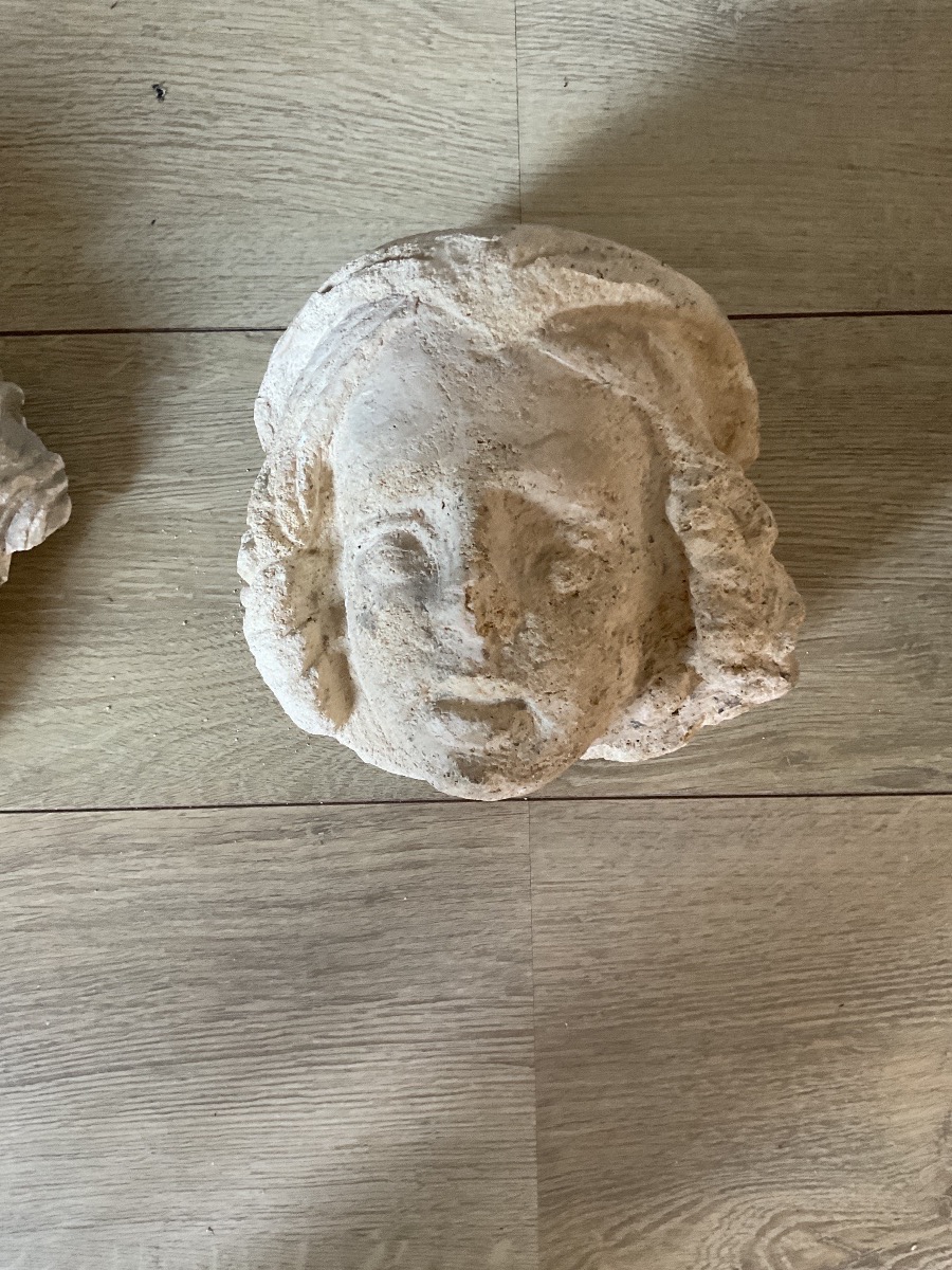 Three Sculpted Heads In Limestone-photo-3