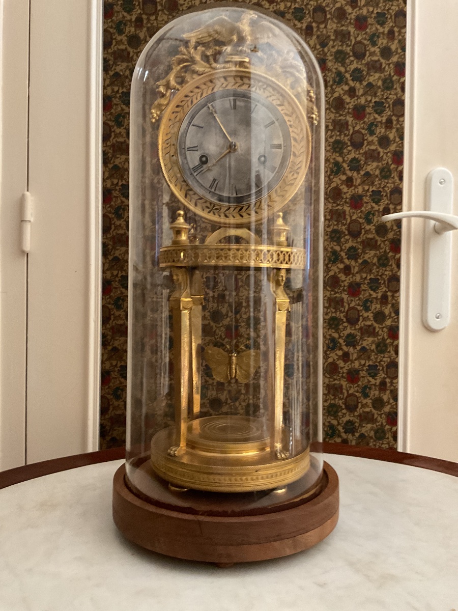 Pendule en bronze doré époque retour d’Egypte 