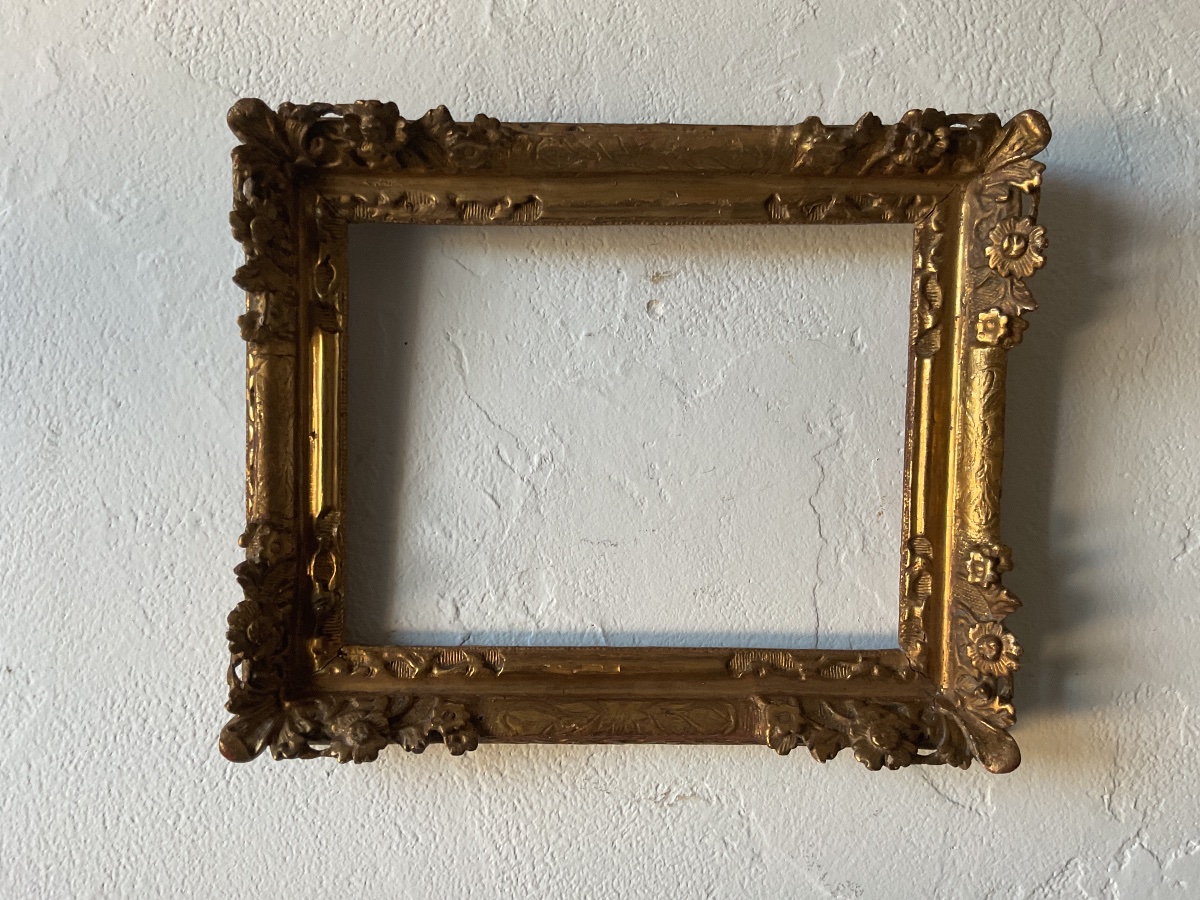 Carved Oak Frame With "flowered Corners," Featuring Original Gilding From The Louis XIV Period-photo-4