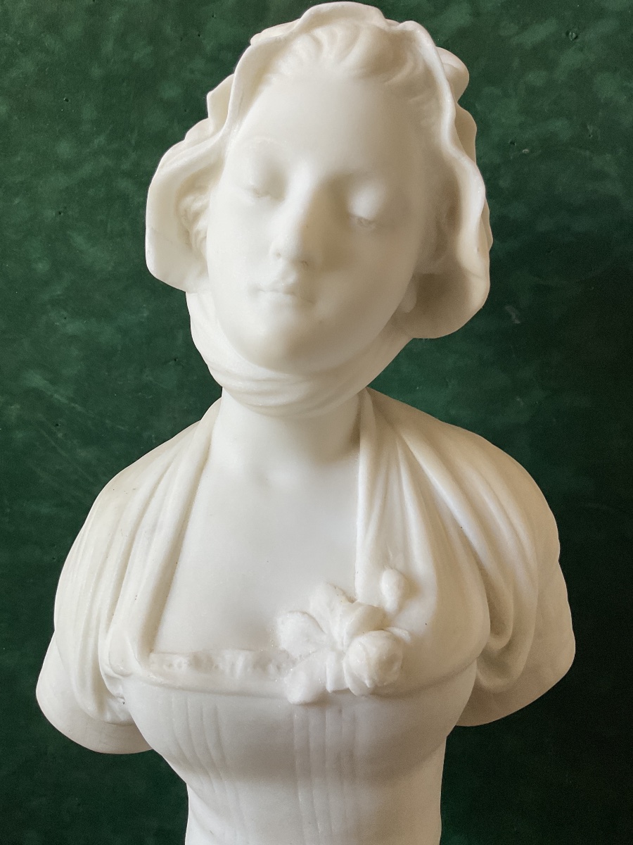 Bust Of A Young Woman In Carrara Marble, Signed By Félix Cana-photo-2
