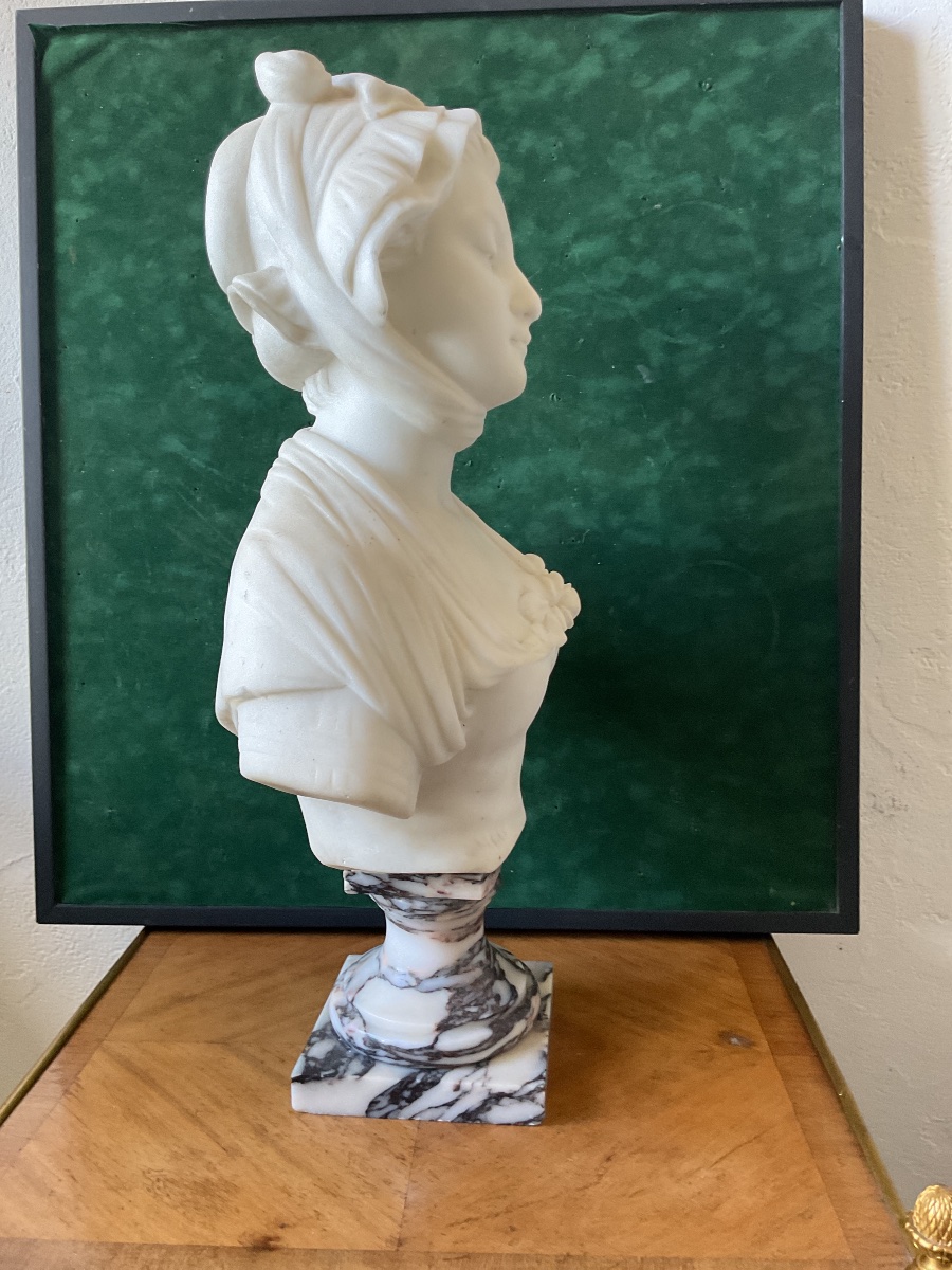 Bust Of A Young Woman In Carrara Marble, Signed By Félix Cana-photo-3