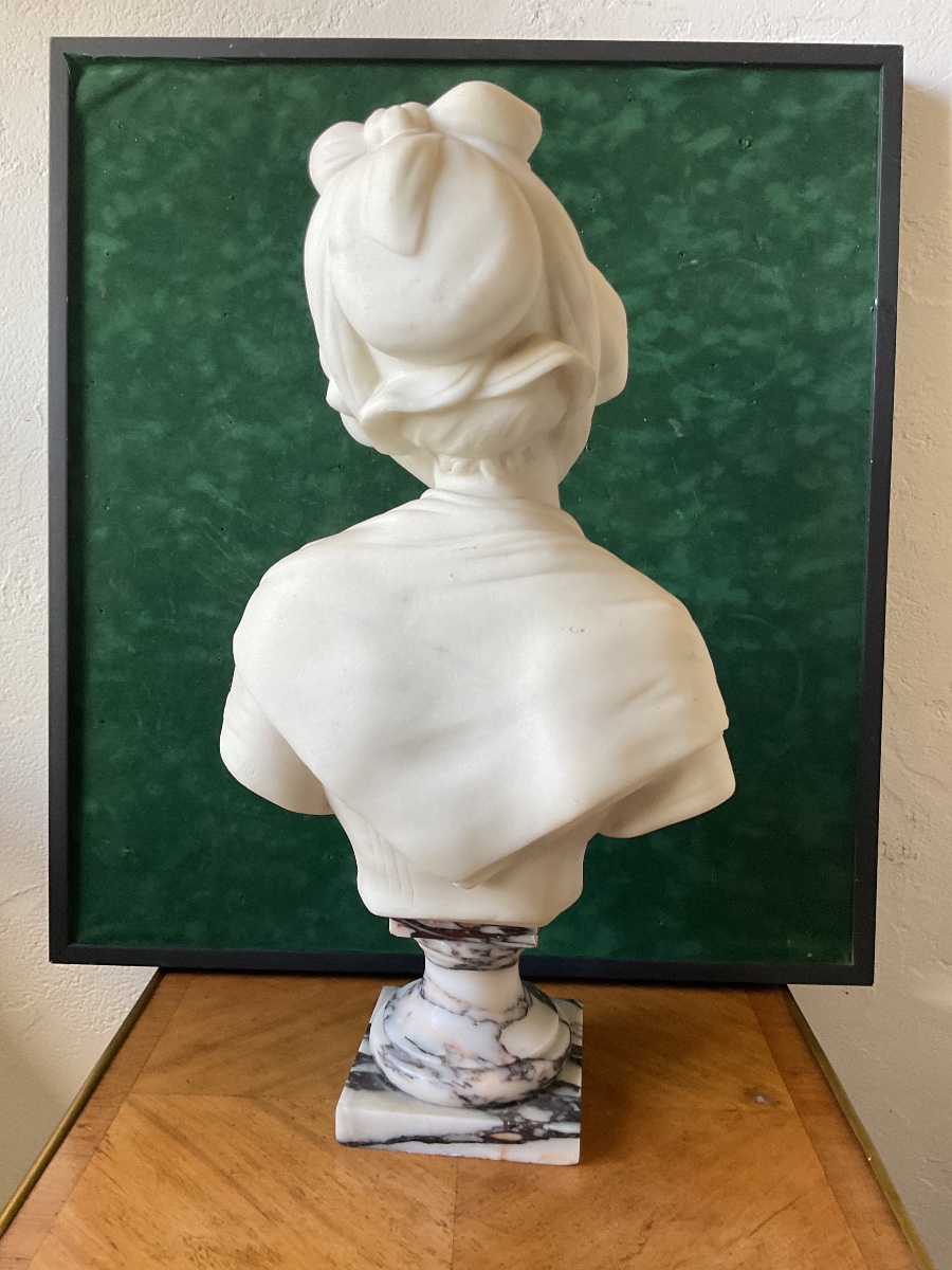 Bust Of A Young Woman In Carrara Marble, Signed By Félix Cana-photo-4