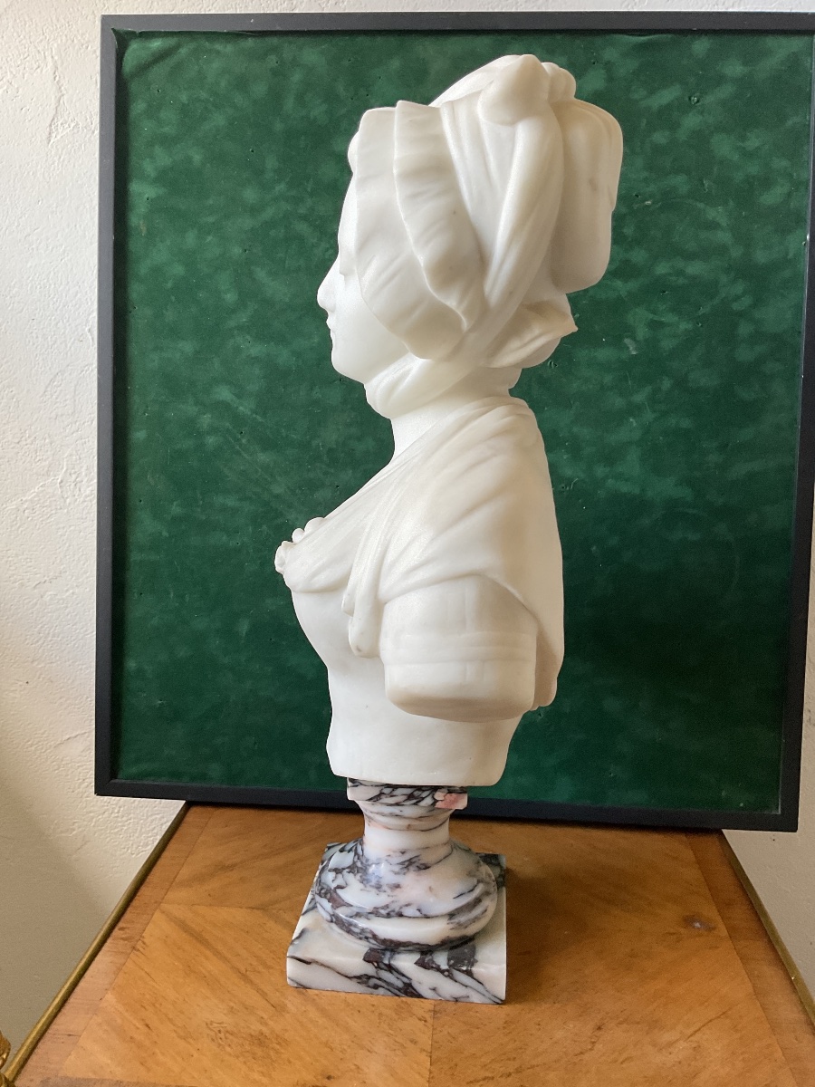 Bust Of A Young Woman In Carrara Marble, Signed By Félix Cana-photo-1