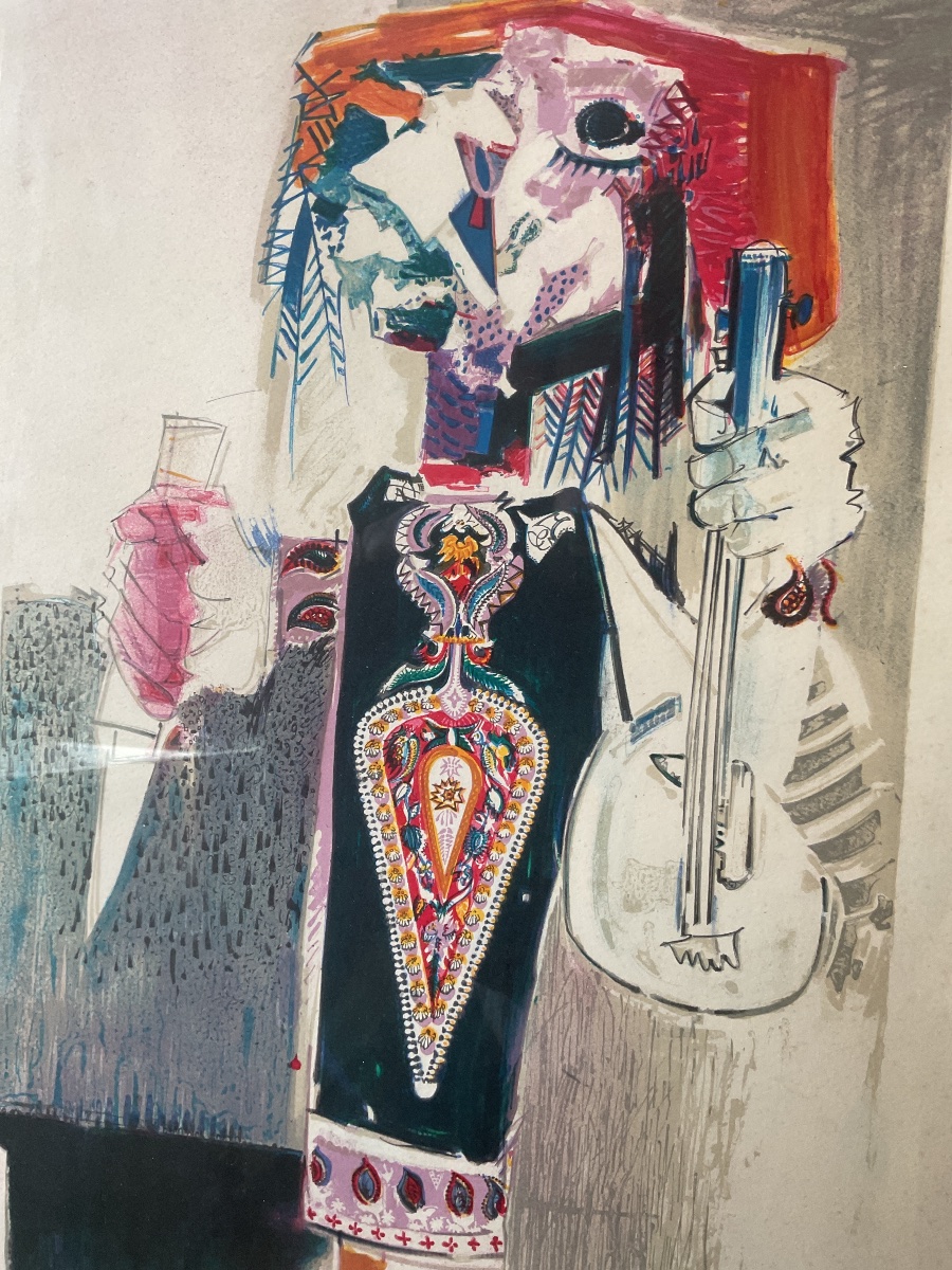 Lorjou Bernard Le musicien lithographie en couleur -photo-3