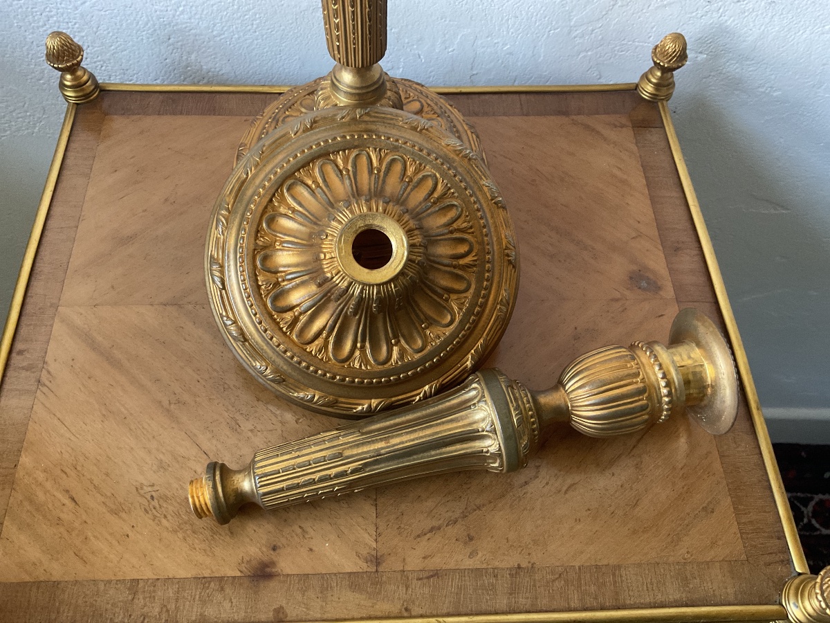 Grande paire de bougeoirs hauteur 28,5 cm en bronze doré époque Louis XVI -photo-2