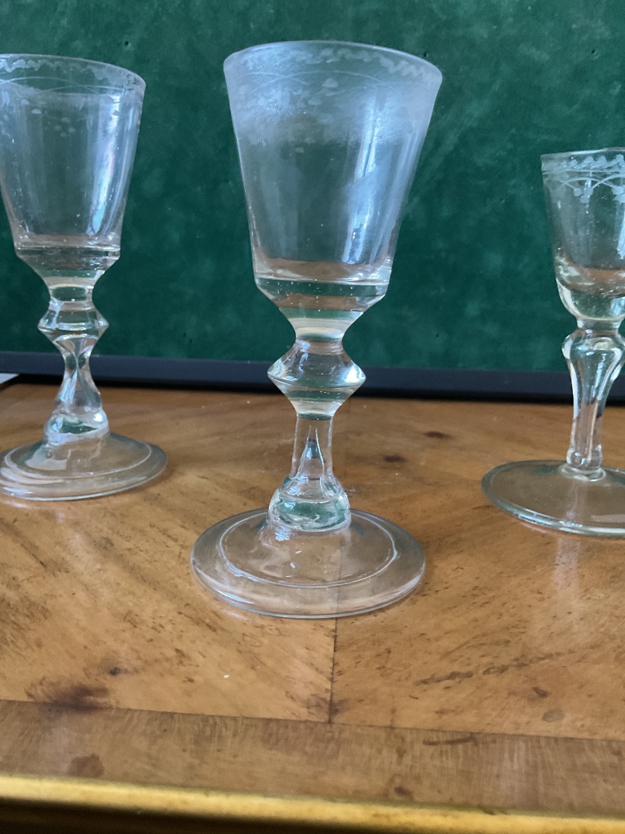 Verre XVIIIÉME en verre soufflé et gravé -photo-4