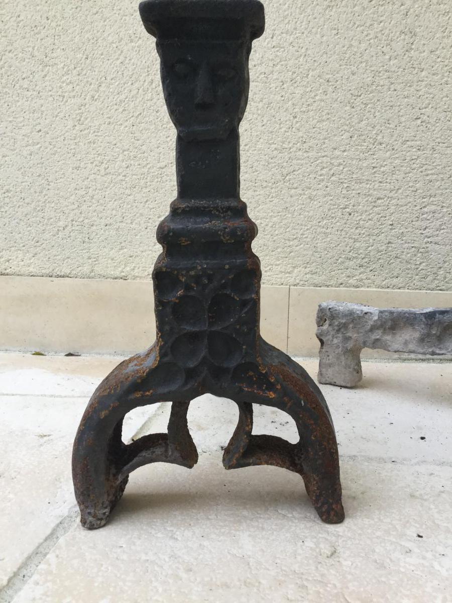 Pair Of Andirons Cast Iron Iron Era XVth Century-photo-4