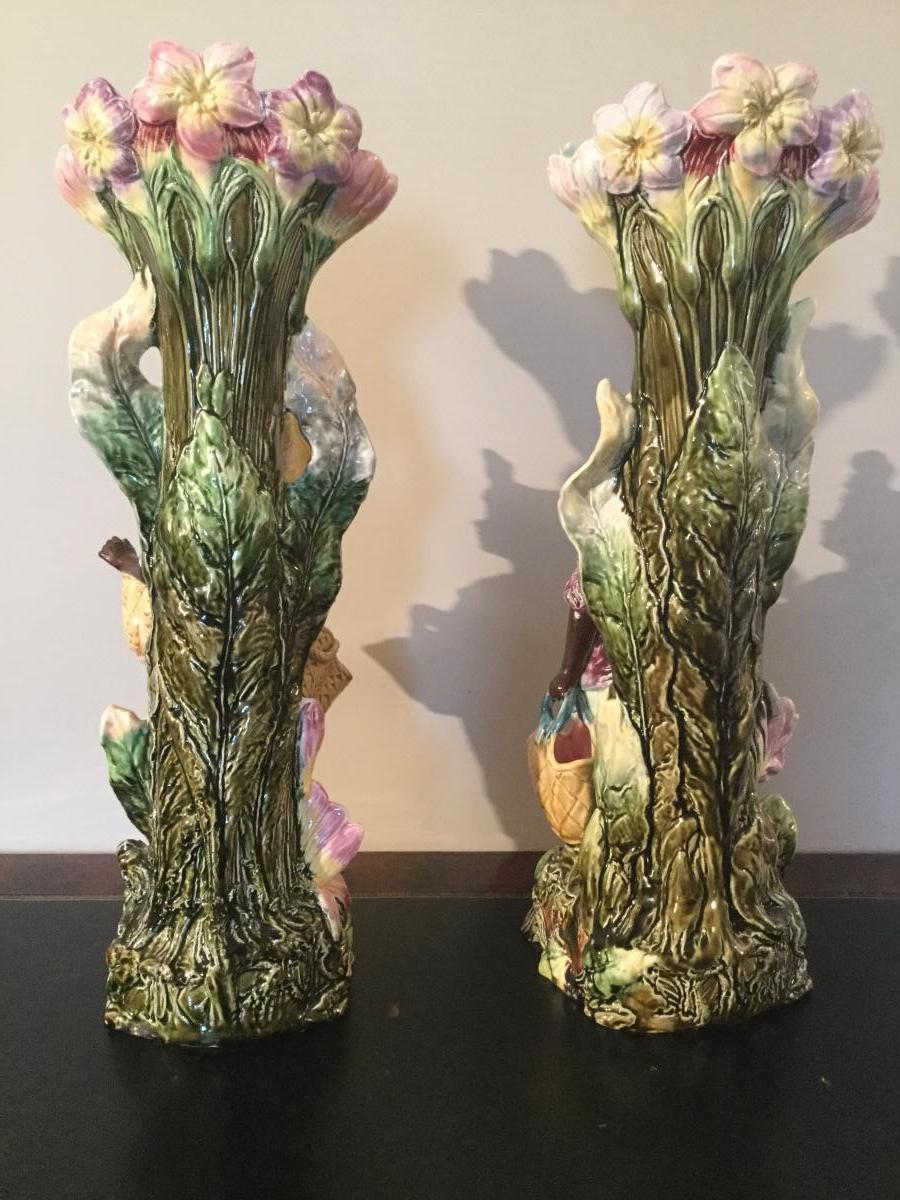 Pair Of Large Vases In Barbotine Onnaing Servants Black High 47.5 Cm-photo-4