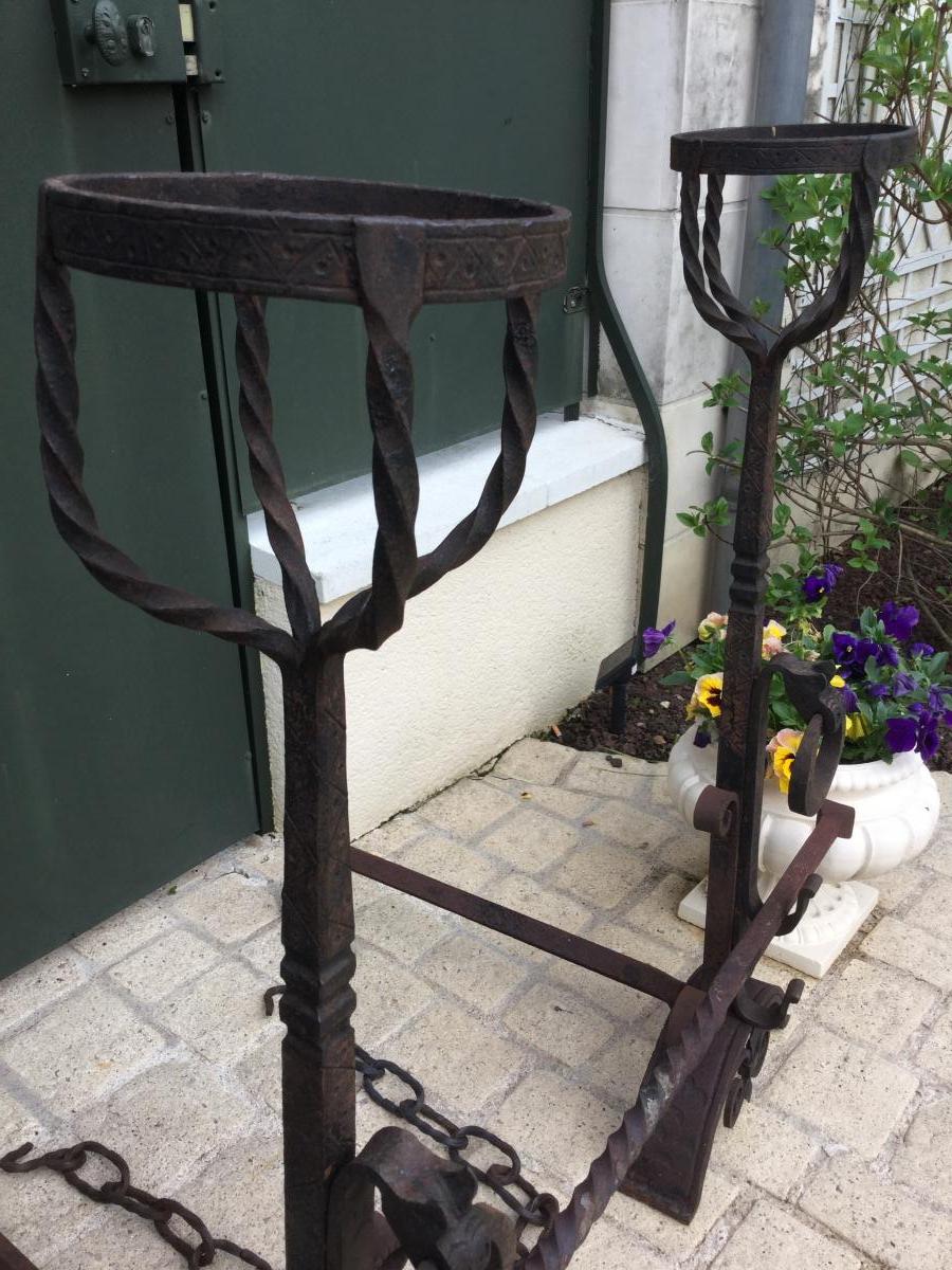 Great Pair Of Andirons Landiers Style Renaissance Height 1 Meter-photo-1