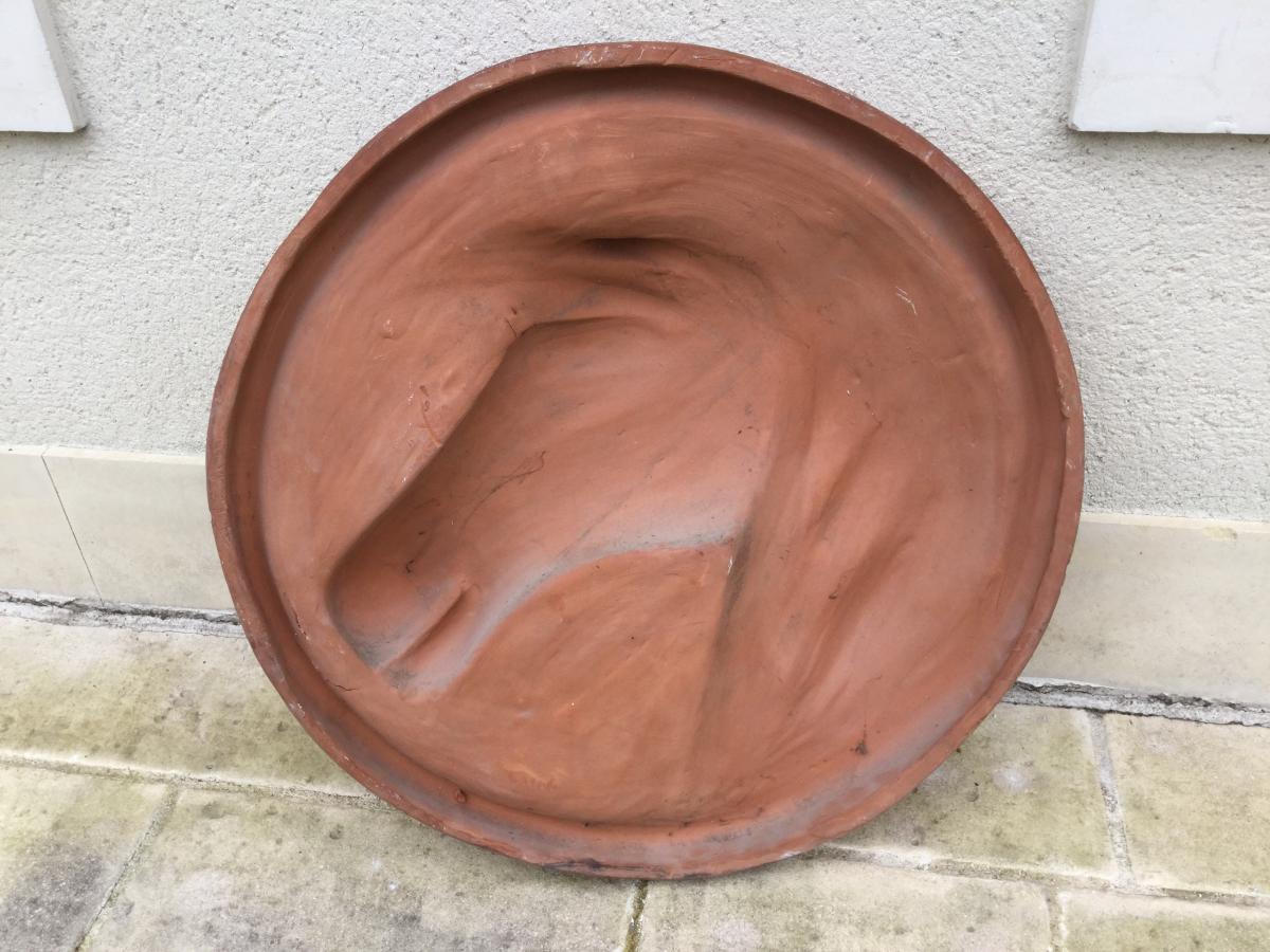 Large Medallion Terracotta Horse Head XIXth Time Diameter 66 Cm-photo-2