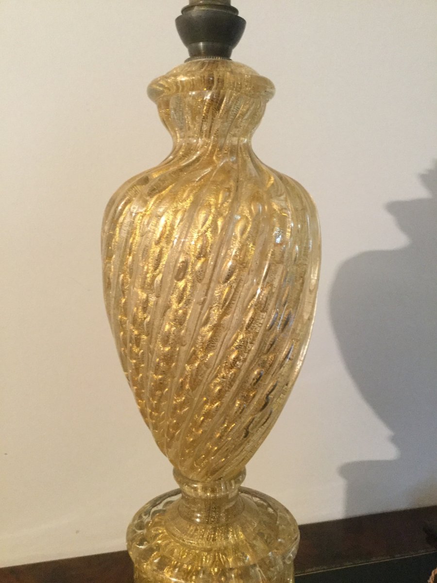 Lampe En Verre De Murano Avec Paillons D’or Barovier & Toso Circa 1970-photo-2