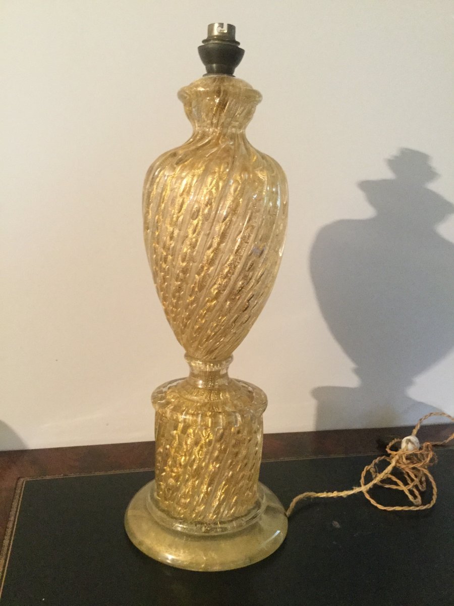 Lampe En Verre De Murano Avec Paillons D’or Barovier & Toso Circa 1970