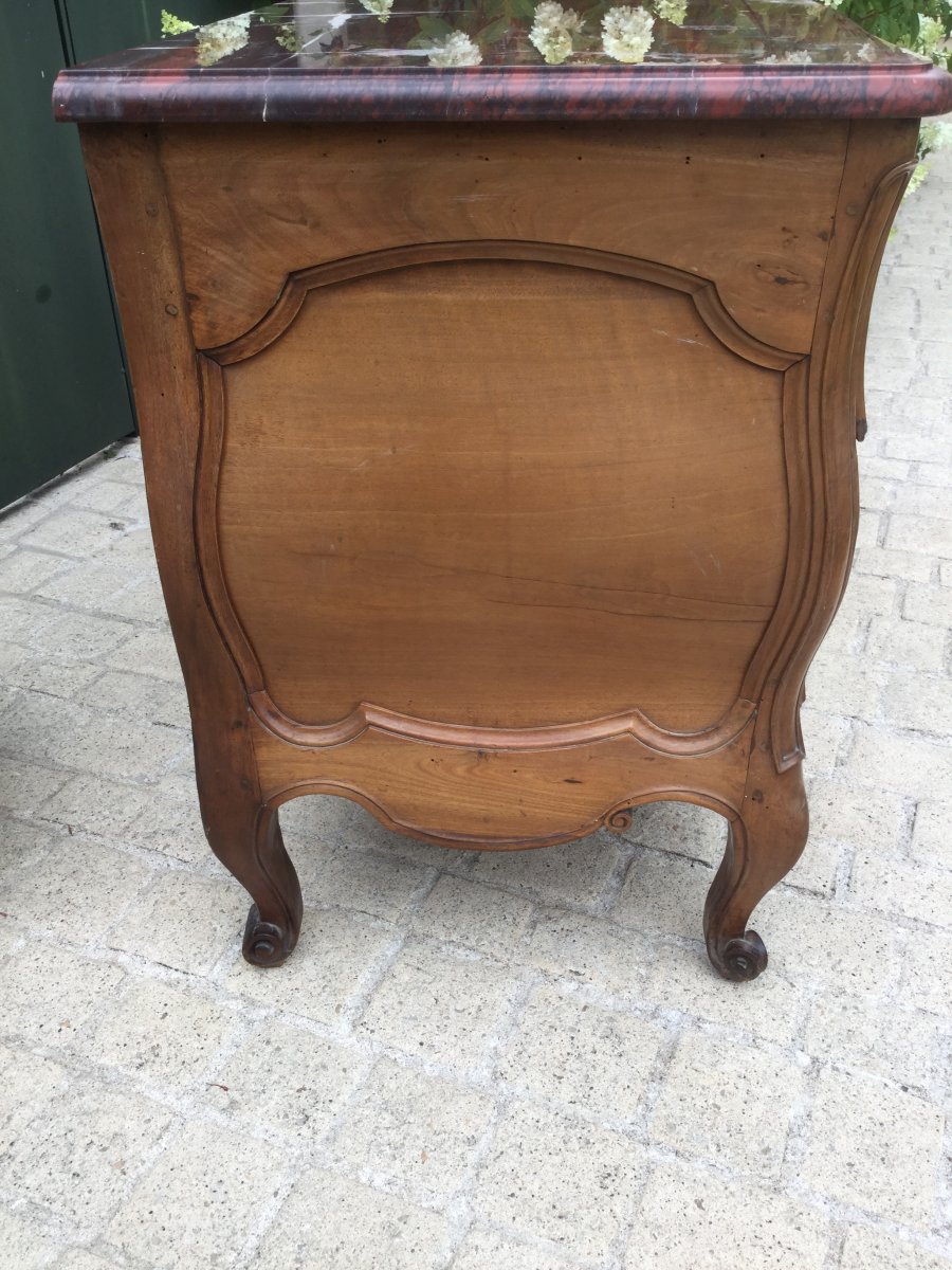 Commode Sauteuse Du Sud Ouest époque Louis XV En Noyer Blond Marbre Rouge Griotte -photo-3