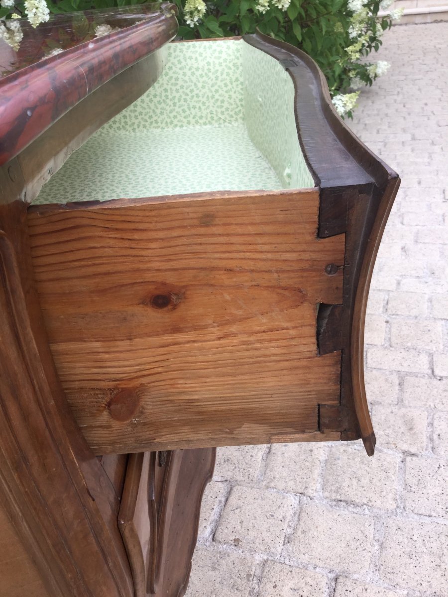 Commode Sauteuse Du Sud Ouest époque Louis XV En Noyer Blond Marbre Rouge Griotte -photo-2