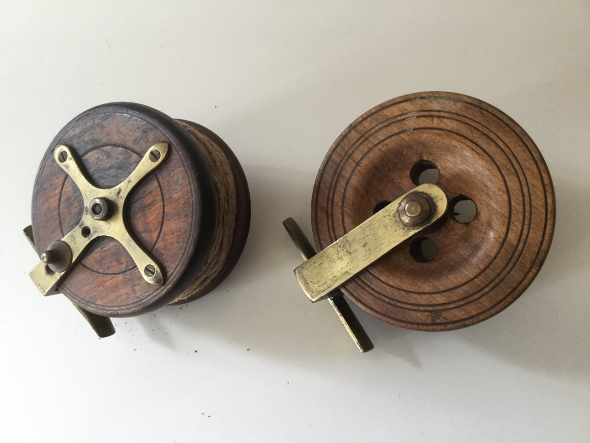 Two Fishing Reels Mahogany And Brass XIXth-photo-2