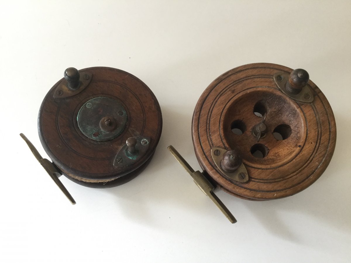 Two Fishing Reels Mahogany And Brass XIXth