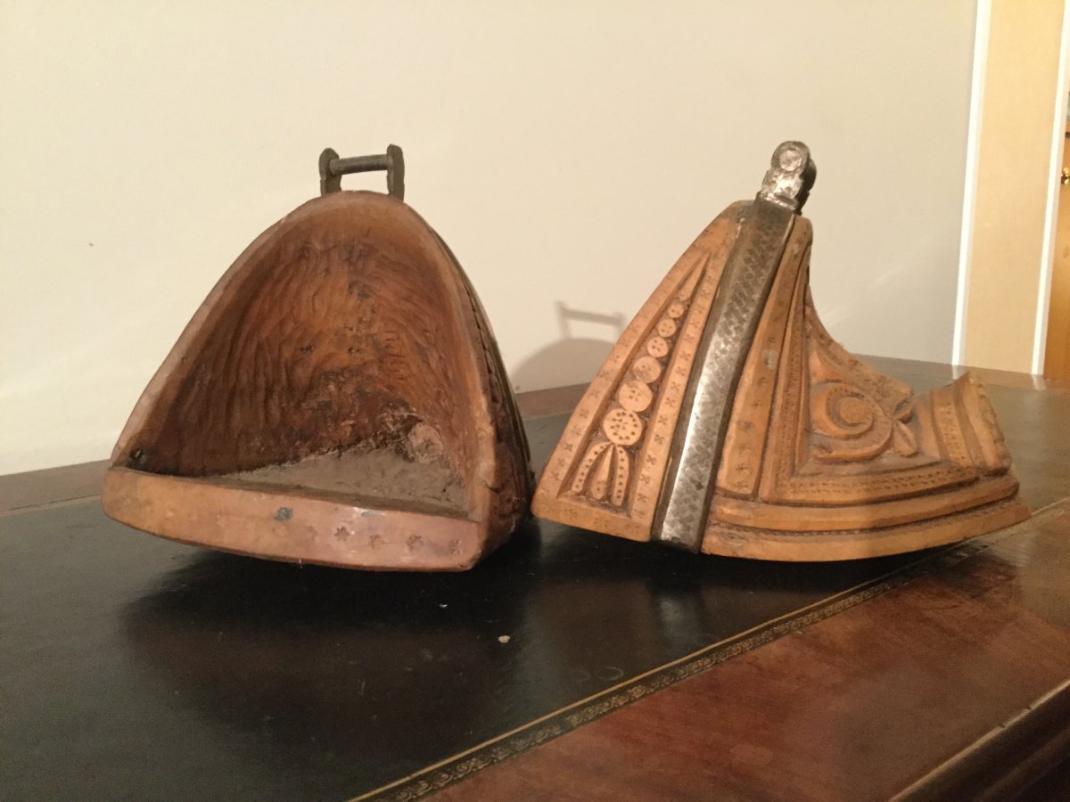 Two Pair Of Stirrups In Argentinean Or Chilean Gaucho Wood-photo-3