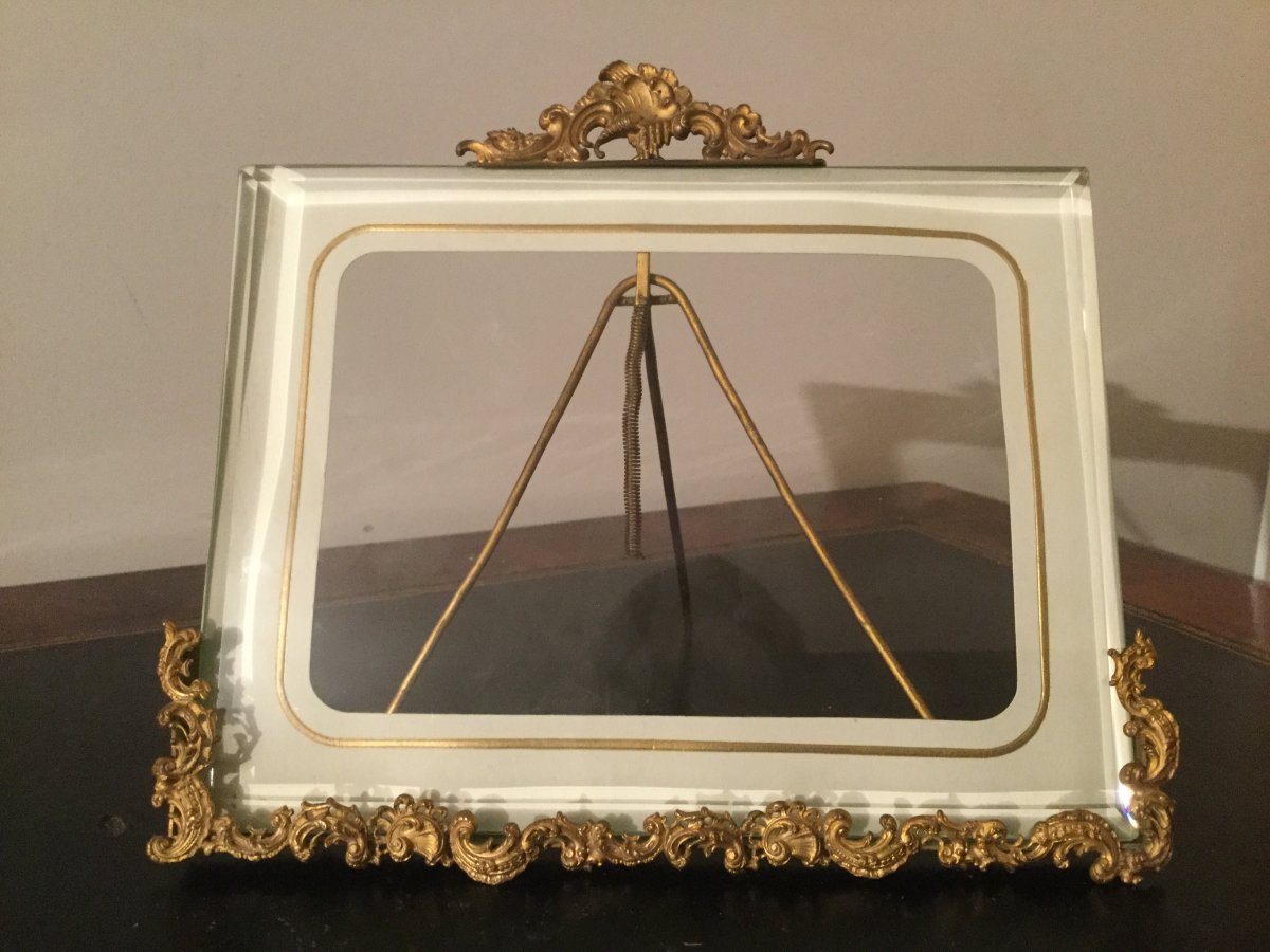 Large Frame Gilded Bronze Easel Beveled Glass Louis XV Style Napoleon III-photo-3